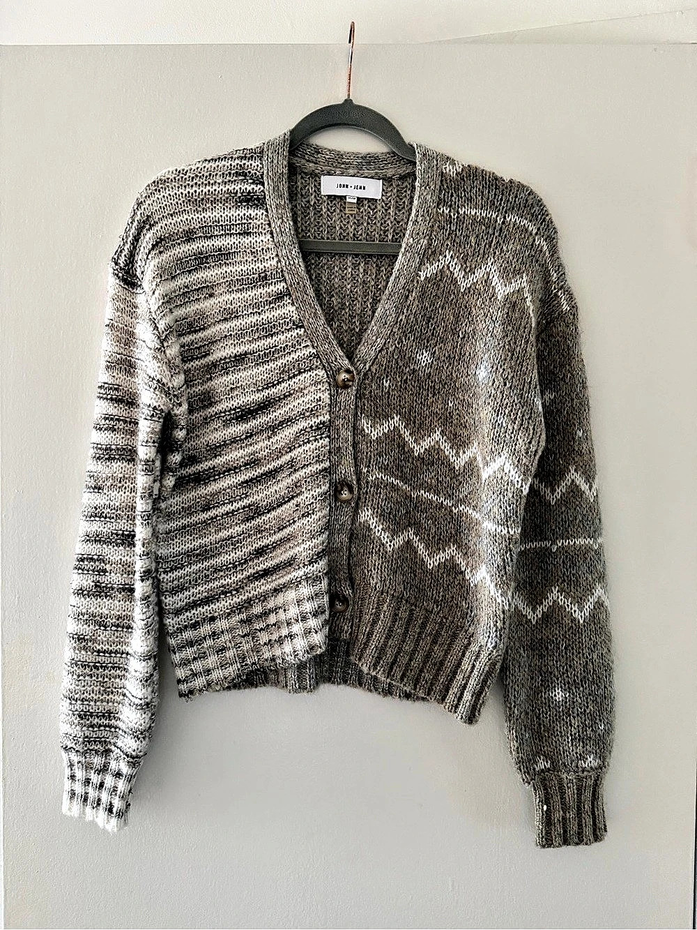 JOHN + JENN Color Block Knit Cardigan Gray & White Size XS Like New